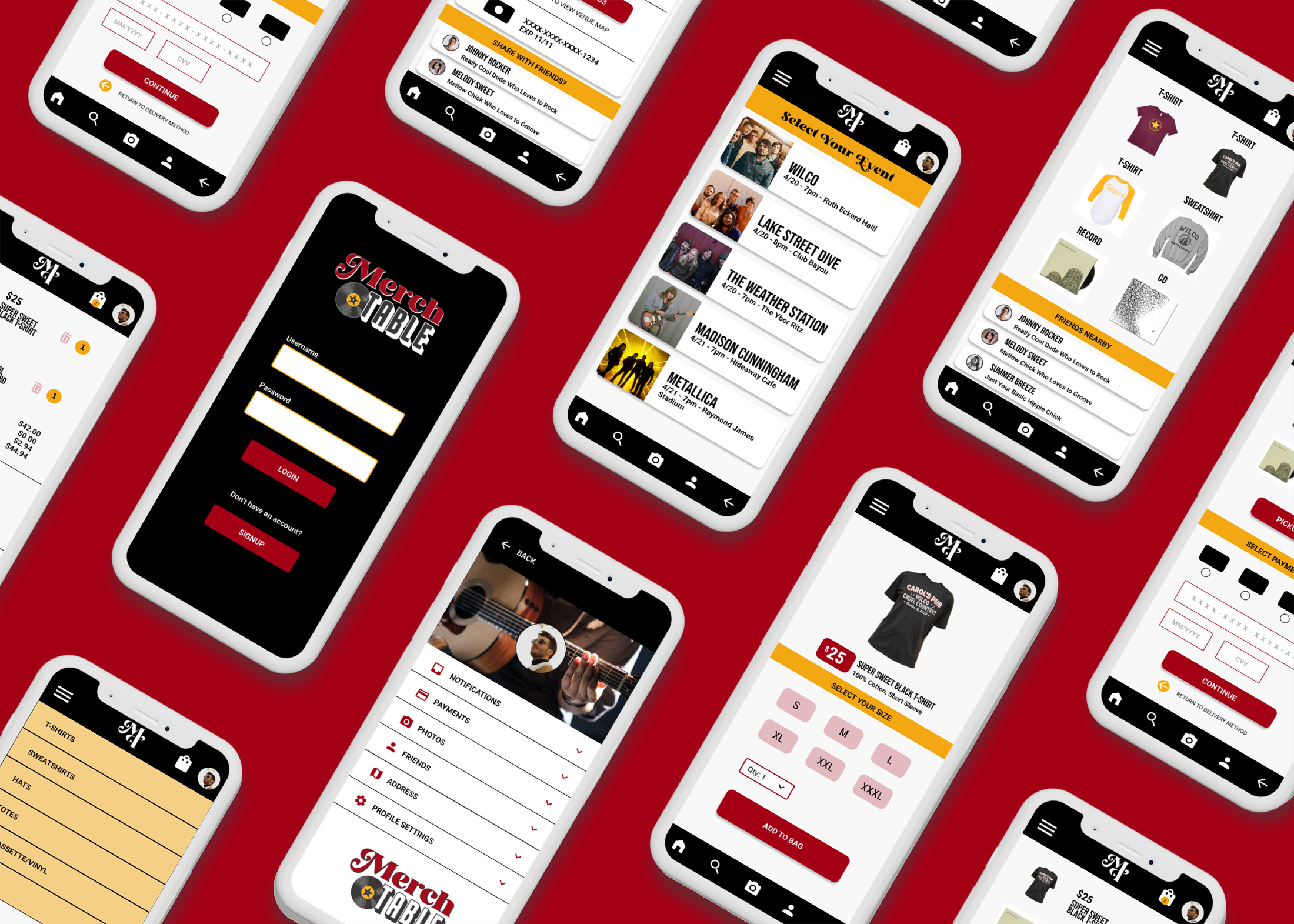 Merch Table App all UI screens on shown on multiple mobile devices